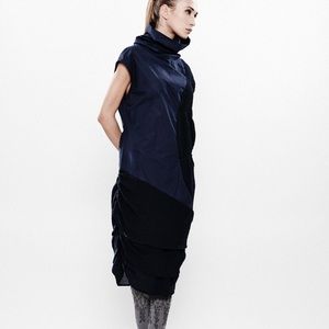 Avant Garde Dress, Turtleneck, Navy Blue, Japanese Clothing, Minimalist